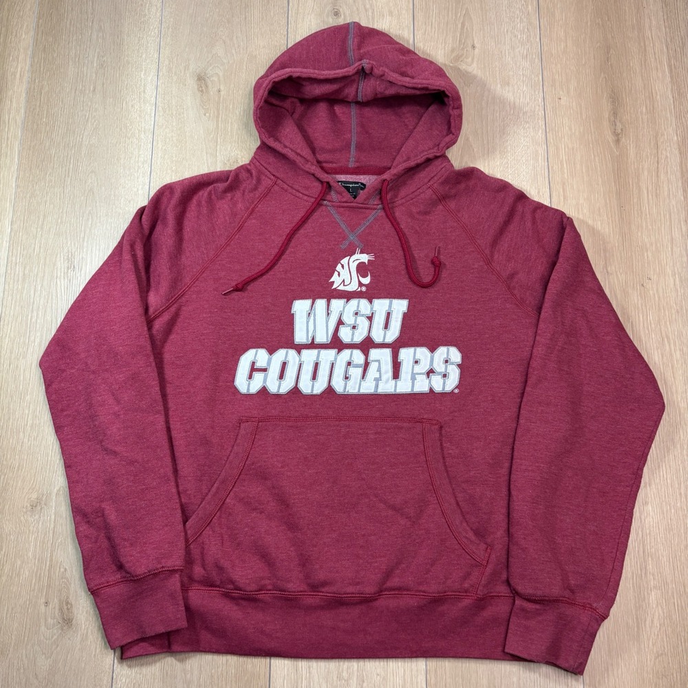 Champion Elite WSU Cougars Hoodie Mens L Maroon Red Washington State Pullover